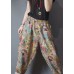 Loose Pockets Elastic Waist Print Linen Harem Pants Summer