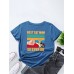 Cartoon Cat Slogan Print Round Neck T  shirt For Women