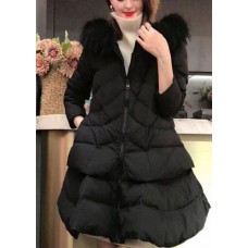 Boho Black zippered Fox collar Casual Winter Duck Down Winter Coats