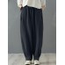 Solid Cotton Pocket Elastic Waist Casual Loose Pants