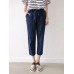 Leisure Solid Drawstring Pocket Cotton Casual Pants