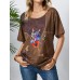 Cat Print O  neck Plus Size Casual Loose T  shirt