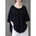 Plus Size Black O-Neck wrinkled Cotton Tank Tops Half Sleeve