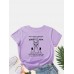 Cartoon Alpaca Letters Print Round Neck T  shirt For Women