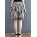 Stylish Black White Plaid Elastic Waist pocket hot pants Summer