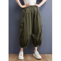 Army Green pocket Patchwork HaremPants Spring