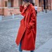 Luxury red Winter coat plus size Notched tunic Coat fine pockets tie waist coats