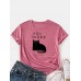 Women Cat Letter Print Round Neck Cute Short Sleeve T  Shirts