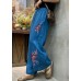 Blue Loose Linen Wide Leg Pants elastic waist Summer