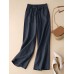 Solid Drawstring Pocket Elastic Waist Casual Pants