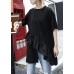 Organic black cotton Blouse rrffles hem oversized summer tops