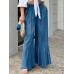 Leisure Solid Ruffle Wide Leg Pocket Pants