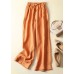 Stylish Orange Pockets elastic waist Drawstring Linen Wide Leg Pants Summer