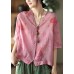 Italian Rose V Neck Print Button Linen Top Half Sleeve