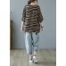 Fashion Khaki V Neck Bat wing Sleeve Striped Print Fall Blouses