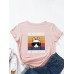 Cartoon Animal Slogan Print Round Neck T  shirt For Women