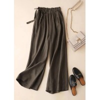 Chocolate Linen Wide Leg Pants draping elastic waist Summer