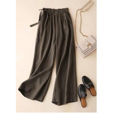 Chocolate Linen Wide Leg Pants draping elastic waist Summer