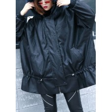 Casual Black hooded Fur collar Warm drawstring Winter Cotton PU