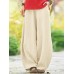 Solid Pocket Elastic Waist Cotton Casual Pants