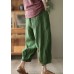 Vintage Green Pockets Print Elastic Waist Linen Harem Pants Summer