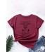 Cartoon Alpaca Letters Print Round Neck T  shirt For Women