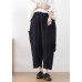 Plus Size Black High waist Pockets Linen Wide Leg Pants Summer