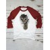 Women 3D Cat Chest Print Patchwork Raglan Sleeve Round Neck Causal T  Shirt