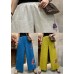 Blue Loose Linen Wide Leg Pants elastic waist Summer