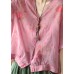 Italian Rose V Neck Print Button Linen Top Half Sleeve