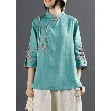 Classy Blue Embroideried Patchwork Top Half Sleeve