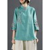 Classy Blue Embroideried Patchwork Top Half Sleeve