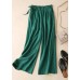 Loose Green Pockets drawstring Linen straight pants Summer