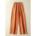 Stylish Orange Pockets elastic waist Drawstring Linen Wide Leg Pants Summer