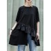 Organic black cotton Blouse rrffles hem oversized summer tops