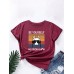 Cartoon Animal Slogan Print Round Neck T  shirt For Women