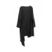 Organic black striped cotton Long Shirts v neck asymmetric Maxi Dresses