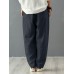 Solid Cotton Pocket Elastic Waist Casual Loose Pants