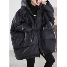 Women Black Hooded drawstring Duck Down Jacket Winter