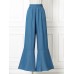 Leisure Solid Ruffle Wide Leg Pocket Pants