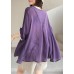 Plus Size Purple O-Neck Patchwork Ruffled Fall Shirt Half Sleeve