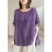 Plus Size Purple O-Neck Patchwork Ruffled Fall Shirt Half Sleeve