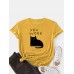 Women Cat Letter Print Round Neck Cute Short Sleeve T  Shirts