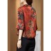 Vintage Red Mandarin Collar Print Silk Shirt Tops Half Sleeve