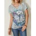 Women Calico Dragonfly Print V  Neck Bandage Casual Short Sleeve T  Shirts