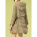 Vintage Khaki hooded zippered Bow Winter Duck Down down coat