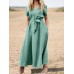 Solid Pocket Sash Short Sleeve Cotton Casual Maxi Dress