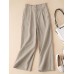 Solid Elastic Waist Pocket Button Wide Leg Pants