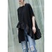 Organic black cotton Blouse rrffles hem oversized summer tops